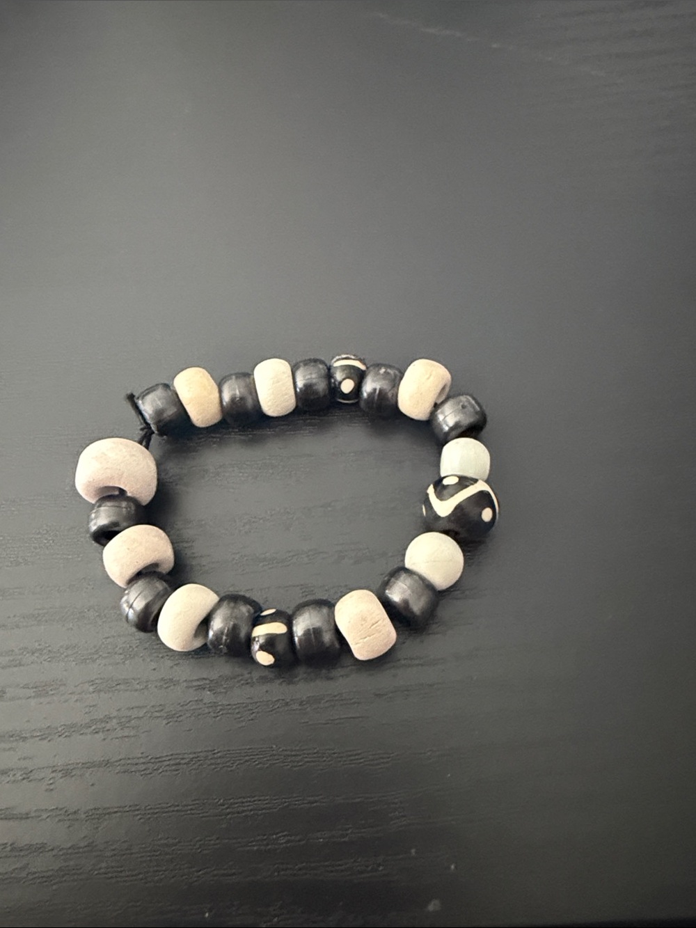 Beaded Stretch Bracelet with Black and Ivory Beads handmade